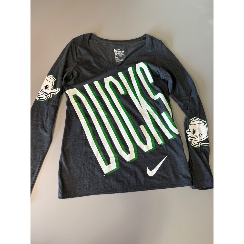 Nike Oregon Ducks Womens Long Sleeve V-Neck Tee Charcoal Grey Tri-Blend Medium